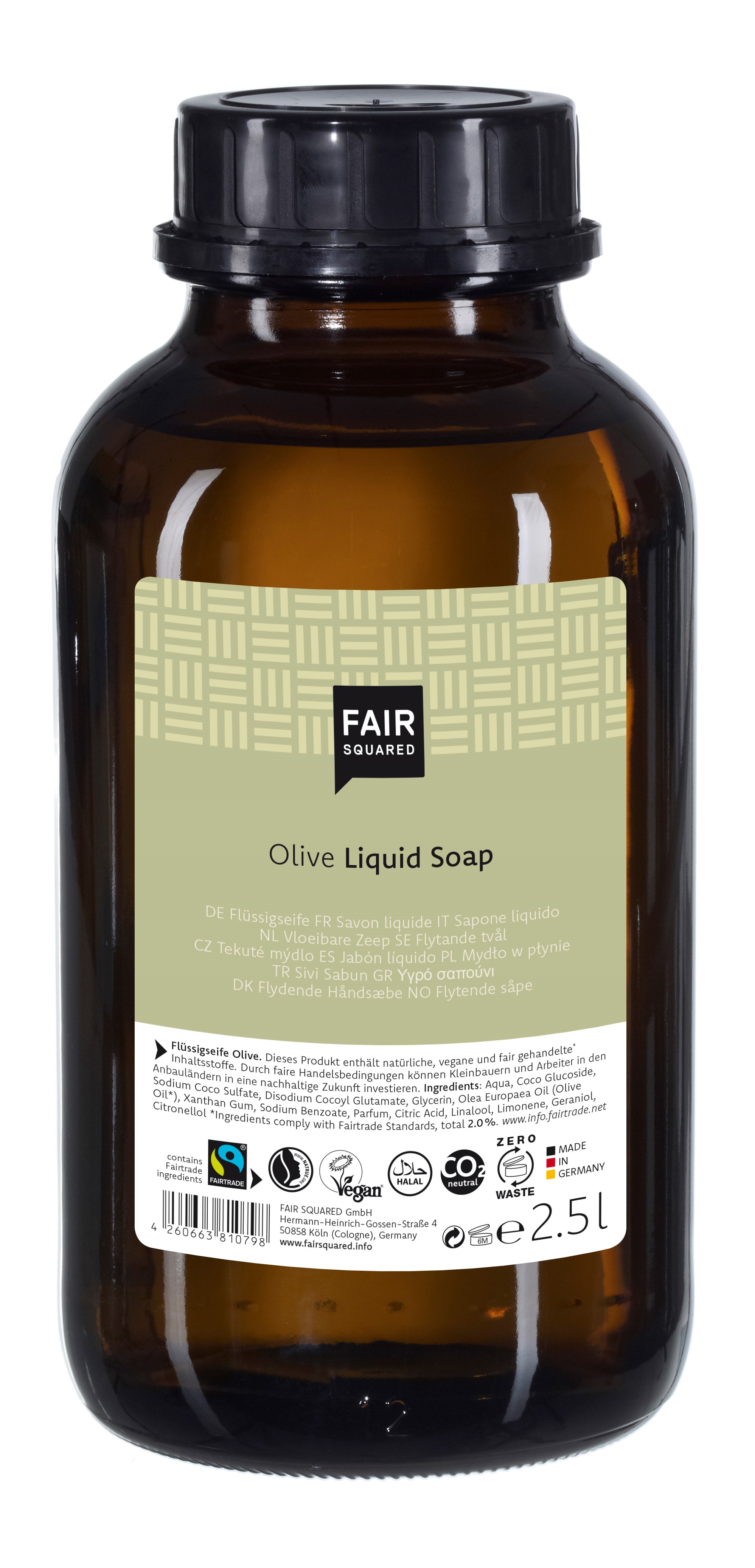 Se FAIR SQUARED - Storkøb 2,5 Liter Økologisk Håndsæbe med Olive hos Organic Beauty Supply