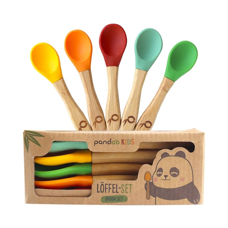 Se Pandoo - 5-pak Børneskeer af Bambus & Silikone hos Organic Beauty Supply