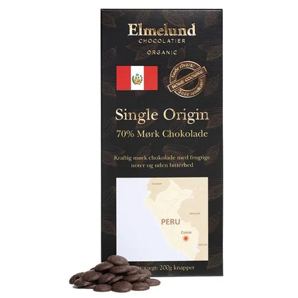 Elmelund Chocolatier - kologiske Chokolade knapper - 70% Mrk - 200g