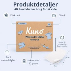 Kuno - Vaskemiddel i ark 18 stk. - universal med duft