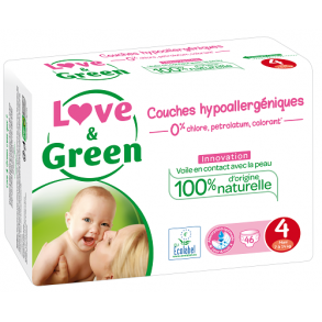 Love & Green Couches Hypoallergéniques 46 Couches Taille 4 (7-14 kg)