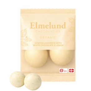 Elmelund Chocolatier - Biologische dropballetjes met witte chocolade en lemon 13g