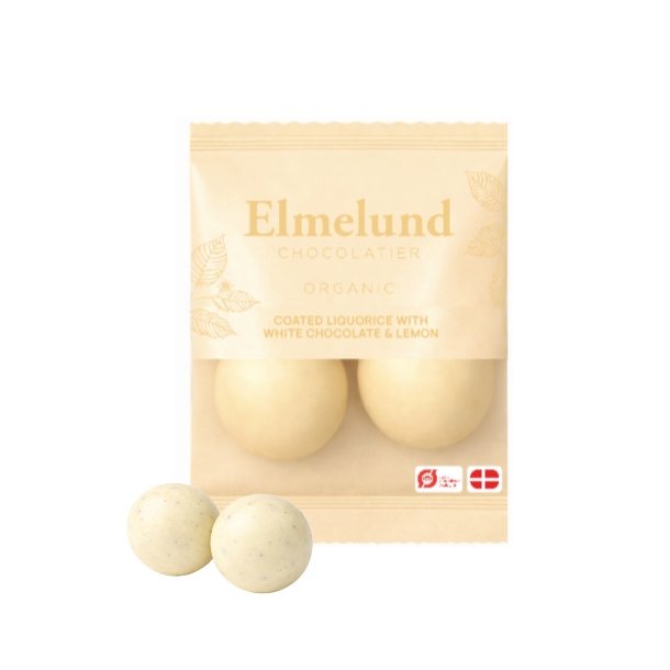 Elmelund Chocolatier - Biologische dropballetjes met witte chocolade en lemon 13g