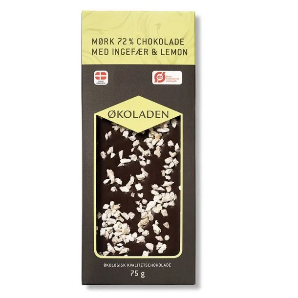 KOLADEN - kologisk Mrk 72% Chokolade - Ingefr &amp; Lemon