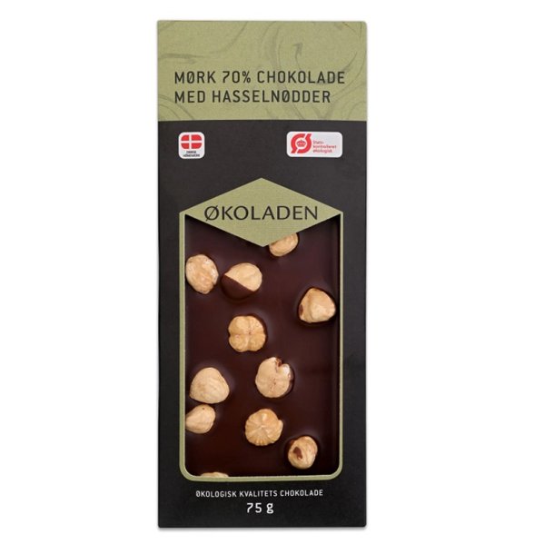 KOLADEN - kologisk Mrk 70% Chokolade - Hasselndder