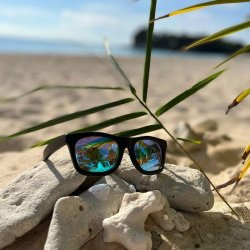 pandoo - Dark bamboo Polaroid sunglasses - blue