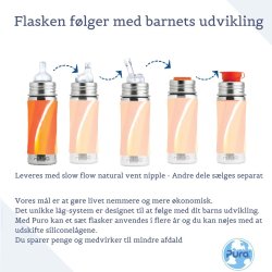 Pura - Kiki Straw Baby Sutteflaske 6+ mdr. Pink | Rosa | Hvid 325ml - Fast flow