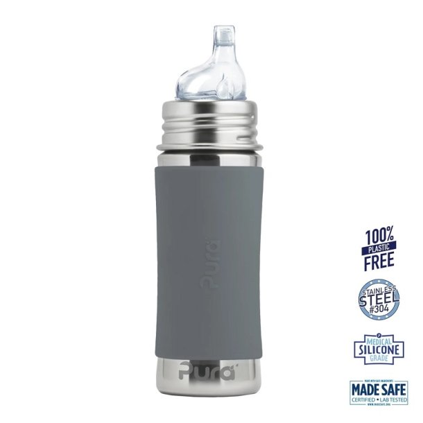 Pura - Sipper Spouts Baby Sutteflaske 6+ mdr. Grey 325ml - Fast flow