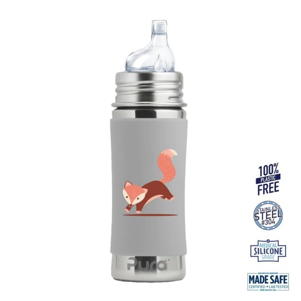 Pura - Sipper Spouts Baby Sutteflaske 6+ mdr. Grey Fox 325ml - Fast flow