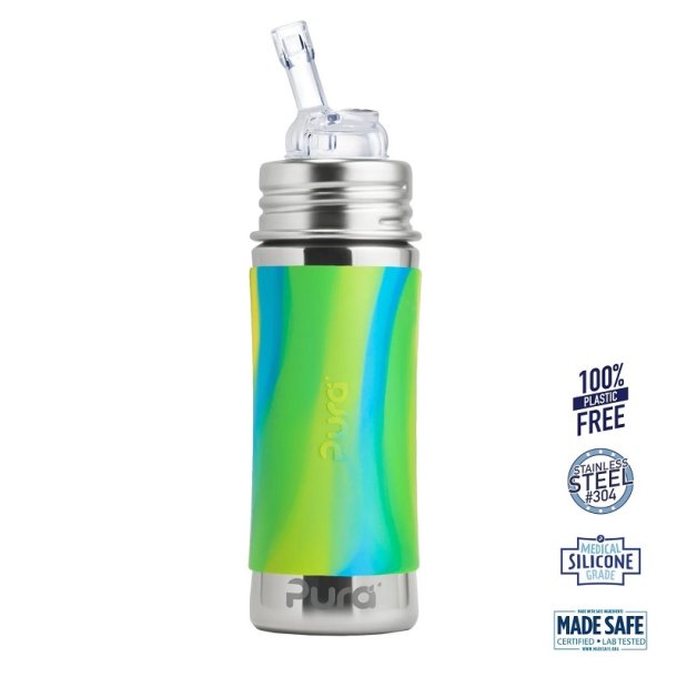 Pura - Kiki Straw Baby Sutteflaske 6+ mdr. Mint | Moss | Aqua  325ml - Fast flow