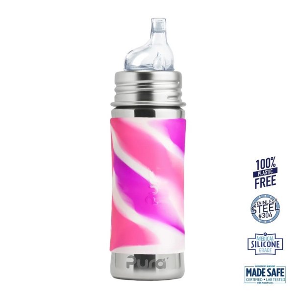 Pura - Sipper Spouts - Baby Sutteflaske 6+ mdr. Pink | Rosa | Hvid 325ml - Fast flow