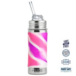 Pura - Kiki Straw Baby Sutteflaske 6+ mdr. Pink | Rosa | Hvid 325ml - Fast flow 