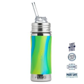 Pura - Kiki Straw Baby Sutteflaske 6+ mdr. Mint | Moss | Aqua 325ml - Fast flow