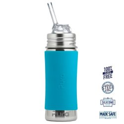Pura - Kiki Straw Baby Sutteflaske 6+ mdr. Aqua 325ml - Fast flow