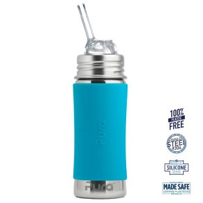 Pura - Kiki Straw Baby Sutteflaske 6+ mdr. Aqua 325ml - Fast flow