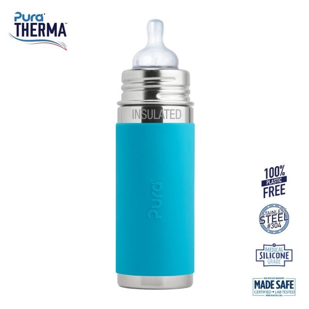 Pura - Therma Kiki Baby Sutteflaske 3+ mdr. Aqua 260ml - Medium flow