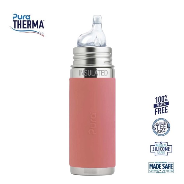 Pura - Therma Kiki Sipper Baby Sutteflaske 6+ mdr. Rosa 260ml - Fast flow