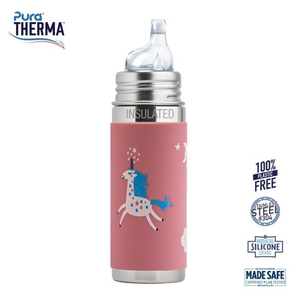 Pura - Therma Kiki Sipper Baby Sutteflaske 6+ mdr. Enhjrning 260ml - Fast flow