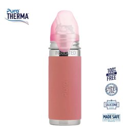 Pura - Therma Kiki Straw Baby Sutteflaske 6+ mdr. Rosa 260ml - Fast flow