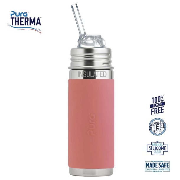 Pura - Therma Kiki Straw Baby Sutteflaske 6+ mdr. Rosa 260ml - Fast flow