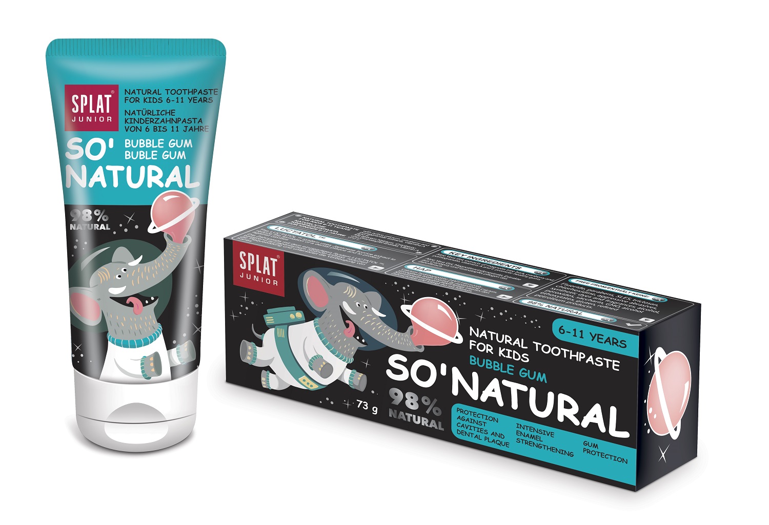 SPLAT® JUNIOR - SO` NATURAL Tandpasta Buble gum smag 6-11 år