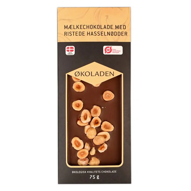 ØKOLADEN - Økologisk Mælkechokolade - Ristede Hasselnødder