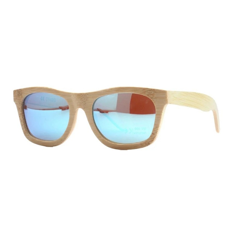 pandoo – Lys bambus Polaroid solbrille – blå