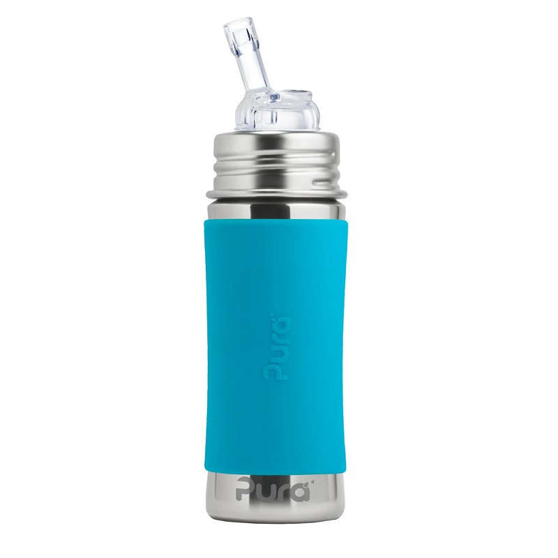 Pura® - Kiki Straw Baby Sutteflaske 6+ mdr. Aqua 325ml - Fast flow