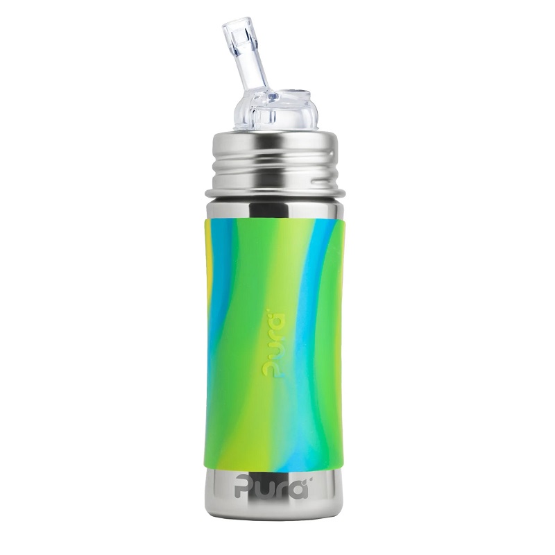 Pura® - Kiki Straw Baby Sutteflaske 6+ mdr. Mint | Moss | Aqua 325ml - Fast flow