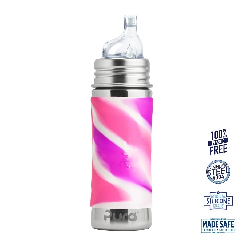 Se Pura® - Sipper Spouts - Baby Sutteflaske 6+ mdr. Pink | Rosa | Hvid 325ml - Fast flow hos Organic Beauty Supply