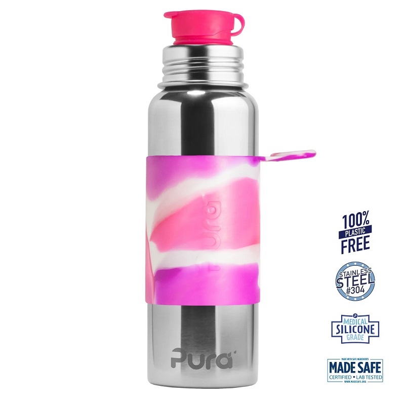 Se Pura® - Big Mouth SPORTSflaske Pink Swirl 850ml hos Organic Beauty Supply
