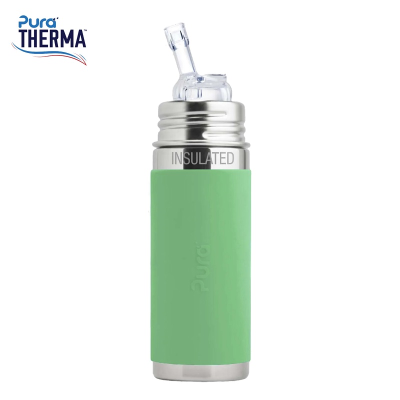 Pura® - Therma Kiki Straw Baby Sutteflaske 6+ mdr. Moss 260ml - Fast flow